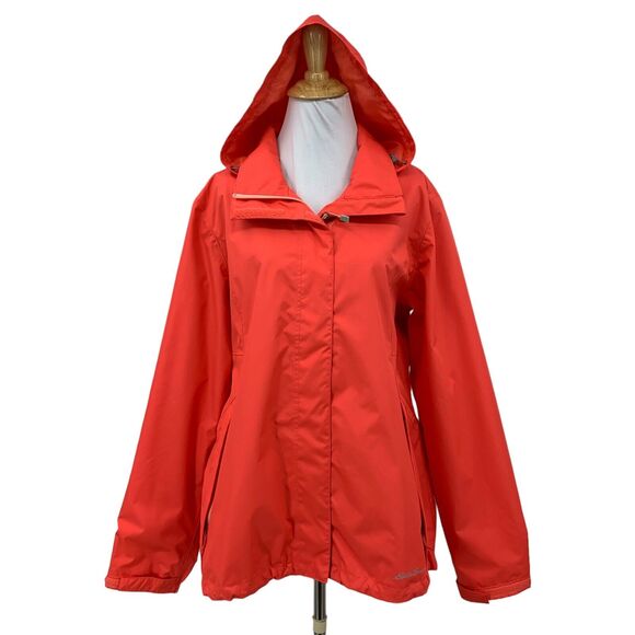 Eddie Bauer Windbreaker Jacket Womens L Large Mesh Lined Zip Up Hidden Hoodie - Picture 1 of 16